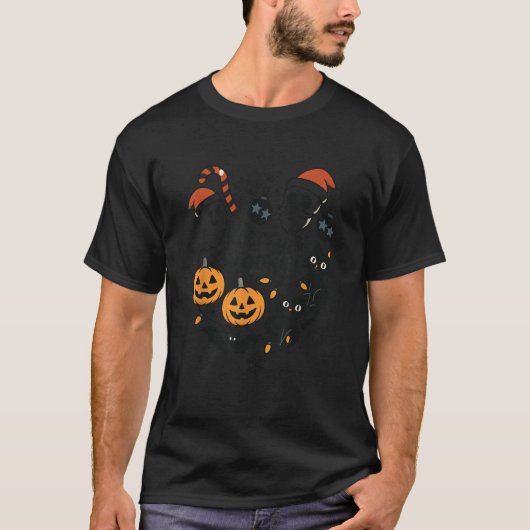 T-shirt Merry Spooky Halloween Christmas Cute Cats Pumpkin (Devant)