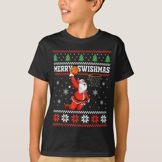T-shirt Merry Swishmas Basketball Snowman Christmas Ugly P (Devant)