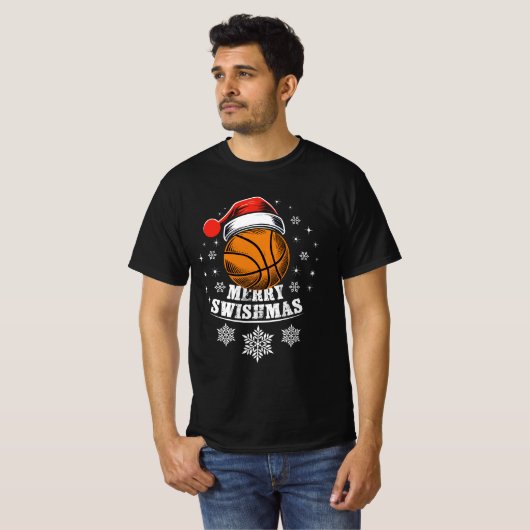 T-shirt Merry Swishmas, pour les fans de basket-ball (Devant entier)