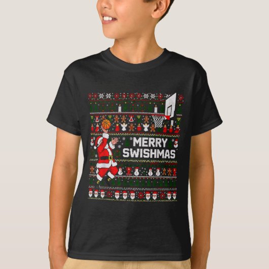 T-shirt Merry Swishmas Santa Basketball Ugly Sweater Style (Devant)
