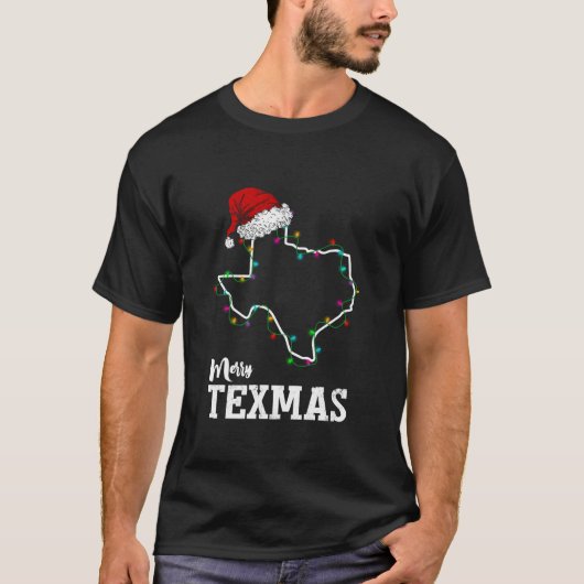 T-shirt Merry Texmas Texas State Christmas Light Outline S (Devant)