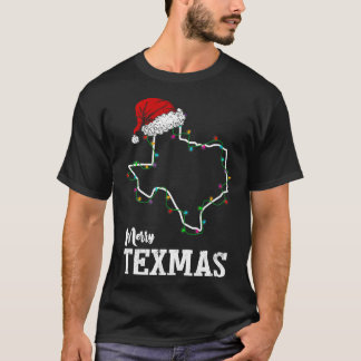 T-shirt Merry Texmas Texas State Christmas Light Outline S