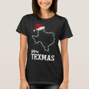 T-shirt Merry Texmas Texas State Christmas Light Outline S