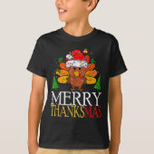 T-shirt Merry Thanksmas Happy Thanksgiving Santa Turkey (Devant)