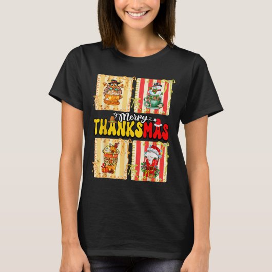 T-shirt Merry Thanksmas Pumpkin Sce Latte Coffee Thanksgiv (Devant)