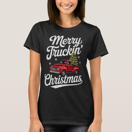 T-shirt Merry Truckin' Christmas Buffalo Plaid Clic Ck Up (Devant)