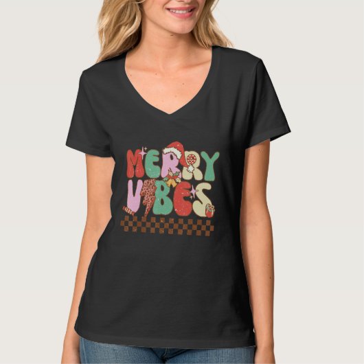T-shirt Merry Vibes Retro Christmas Candy Cane Christmas v (Devant)