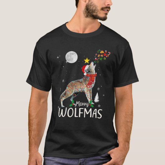 T-shirt Merry Wolfmas Christmas Funny Wolf Santa Hat Wolve (Devant)