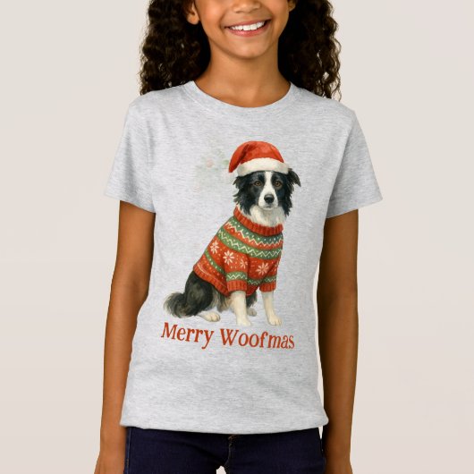 T-Shirt Merry Woofmas Border Collie Christmas (Devant)