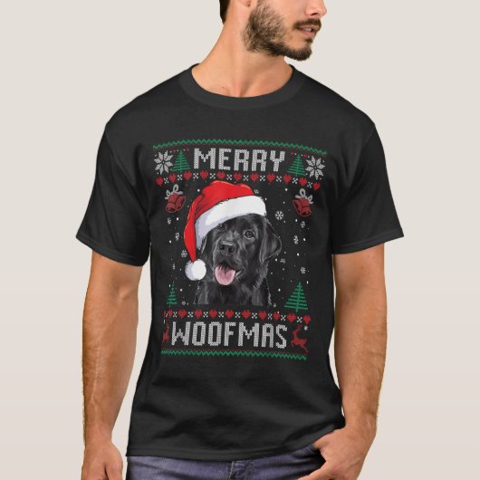 T-shirt Merry Woofmas Ugly Sweater Black Lab Labrador Chri (Devant)
