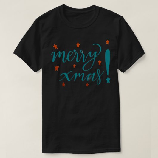 T-shirt Merry Xmas Calligraphie avec étoiles (Design devant)