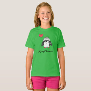 T-shirt Merry Xmas mignon bébé Penguin Coeur en forme de c