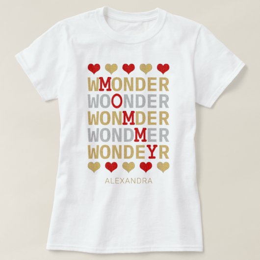 T-shirt Merveilleuse maman Rouge Or Argent Parties scintil (Design devant)