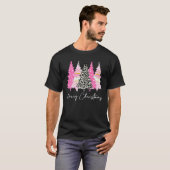 T-shirt Mesdames Joyeux Xmas Pink Trees Leopard mignon (Devant entier)