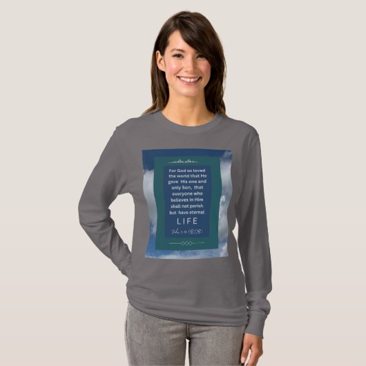 T-shirt Message d'amour - John 3-16 - Long manches Med Gre (Devant entier)