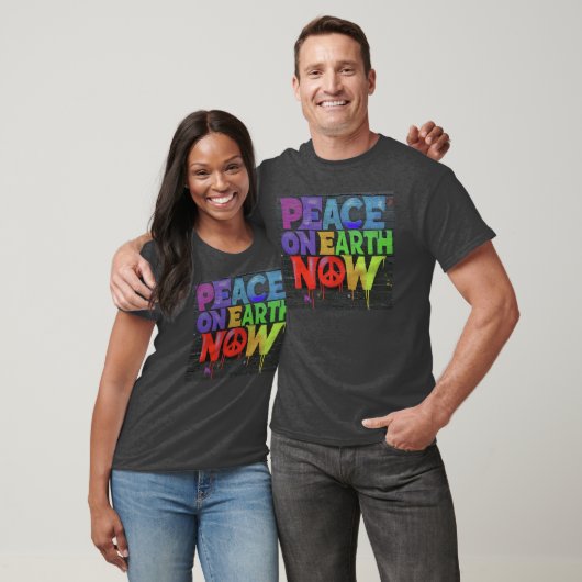 T-shirt Message de style graffiti Peace on Earth Now (Unisexe)
