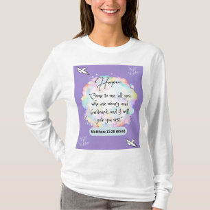 T-shirt Message d'espoir - Matthieu 11-28 - Long Manche Bl