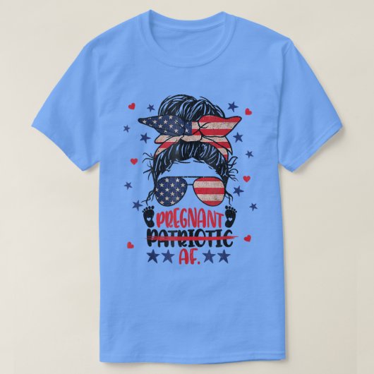 T-shirt Messy Bun 4 juillet Patriotique Af Pregna Enceinte (Design devant)