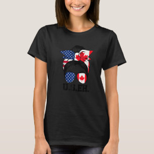 T-shirt Messy Bun American Canadian Drapeau Lunettes de so