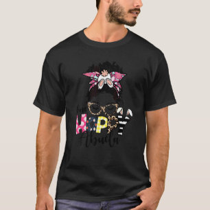 T-shirt Messy Bun Bunny One Hoppy Abuela Leopard Happy Eas