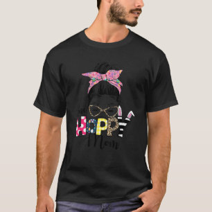 T-shirt Messy Bun Bunny One Hoppy Maman Leopard Joyeux Pâq