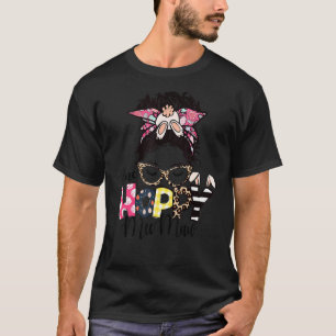 T-shirt Messy Bun Bunny One Hoppy Meemaw Leopard Happy Eas