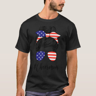 T-shirt Messy Bun Cheer Mom America Flag Mothers Day
