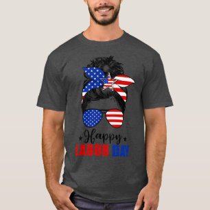 T-shirt Messy Bun Drapeau Américain Fête du Travail Hommes