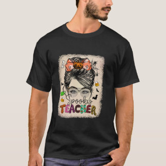T-shirt Messy Bun Enseignant Éffrayant Halloween Citrouill