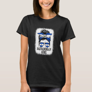 T-shirt Messy Bun Girl El Salvador Drapeau Racines salvado