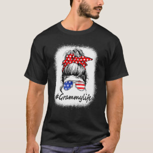 T-shirt Messy Bun Grammy Life America Flag Mothers Day