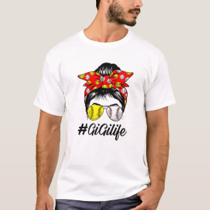 T-shirt Messy Bun Hair Gigi Life Softball de base-ball Amo