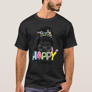 T-shirt Messy Bun Hair One Hoppy Nannie Bunny Happy Pâques