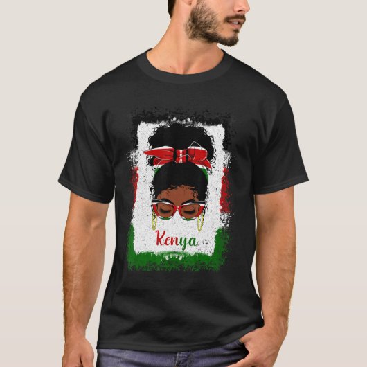 T-shirt Messy Bun Kenyan Kenya Drapeau Femmes Femme Fille (Devant)