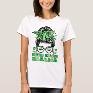 T-shirt Messy Bun Leopard Green Ribbon Santé mentale Warri