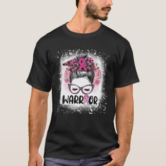 T-shirt Messy Bun Leopard Guerrier Conscience du cancer du