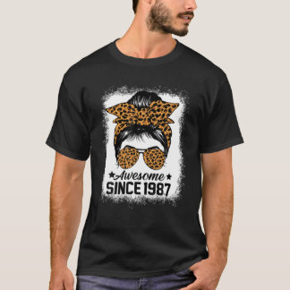 T-shirt Messy Bun Leoprad Awesome Depuis 1987 35 Ans