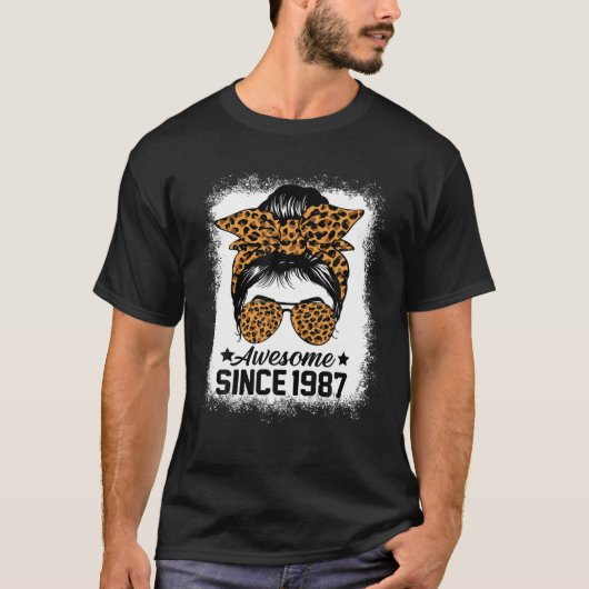 T-shirt Messy Bun Leoprad Awesome Depuis 1987 35 Ans (Devant)