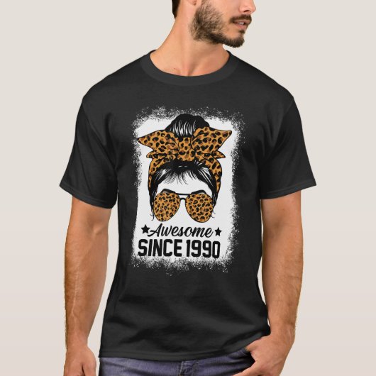 T-shirt Messy Bun Leoprad Awesome Depuis 1990 32 Ans (Devant)