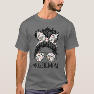 T-shirt Messy Bun Maman, Aussie Maman Verres Fête des Mère