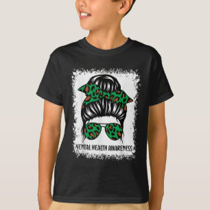 T-shirt Messy Bun Mental Health S Awareness Green Ribbon _