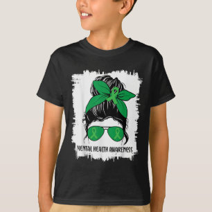 T-shirt Messy Bun Mental Health S Awareness Green Ribbon _
