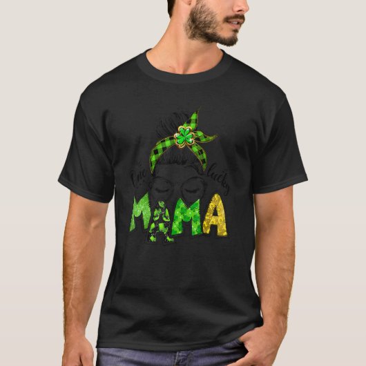T-shirt Messy Bun One Lucky Mama St Patrick's Day Femmes I (Devant)