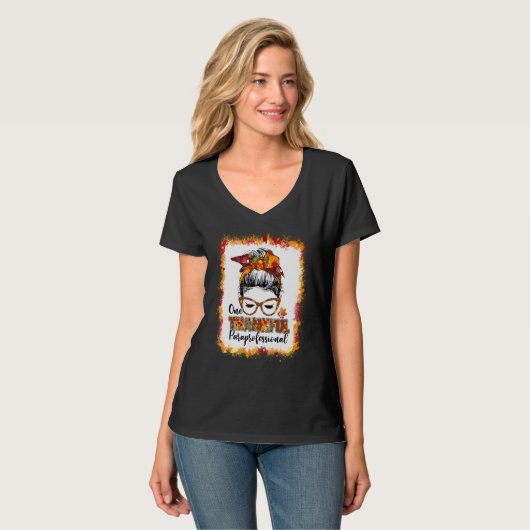 T-shirt Messy Bun One Thanksgivi Paraprofessionnel (Devant entier)