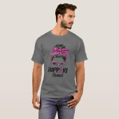 T-shirt Messy Bun Pink Leopard Support Squad Cancer du sei (Devant entier)