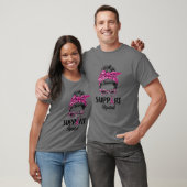 T-shirt Messy Bun Pink Leopard Support Squad Cancer du sei (Unisexe)