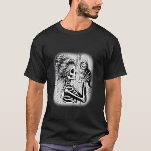 T-shirt Messy Bun Skeleton Cute Kitten Amoureux de les cha