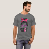 T-shirt Messy Bun Support Squad Empreinte de léopard rose (Devant entier)