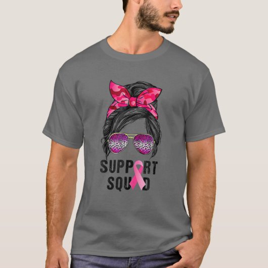 T-shirt Messy Bun Support Squad Empreinte de léopard rose (Devant)