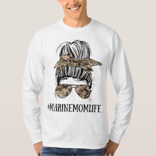 T-shirt Messy Bun Vie d'une maman d'une Marine Fête des Mè